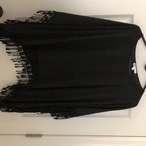 Black fringed poncho shirt